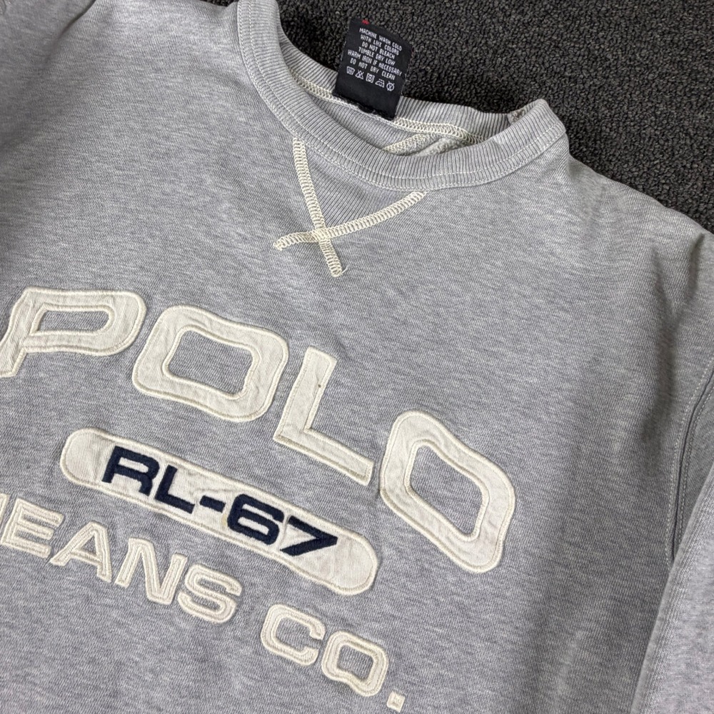 Polo Jeans Co. Sweatshirt Mens Medium RL-67 Fleece Gray Applique Ralph Lauren